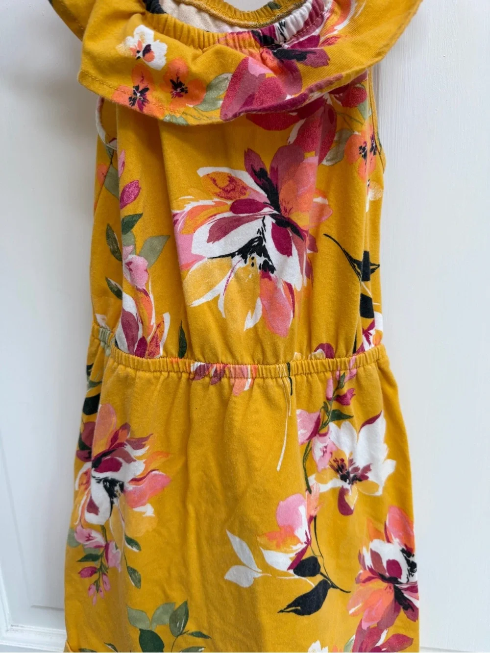 The Children's Place Girls S 5 6 Yellow Floral Ruffle Shoulder Dress